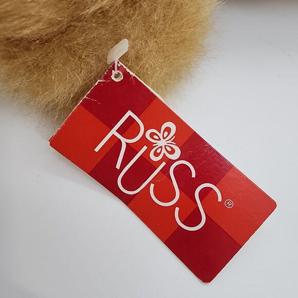 Russ Berrie Pennington Brown Bear Plush 12" Sits Up Gold Bow Tag Attached #2818 - Picture 8 of 9